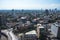 Aerial view of a neighborhood called Colonia Juarez in Mexico City, Mexico, on a sunny morning with some haze.