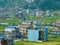 Aerial view of a nepalese rural landscape near Lake Bagnes, Lekhnath, Pokhara. Nepal