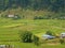 Aerial view of a nepalese rural landscape near Lake Bagnes, Lekhnath, Pokhara. Nepal