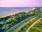 Aerial view of Nepean Highway and Frankston foreshore. Melbourne, Australia.