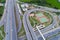Aerial view network or intersection of highway road for transportation or distribution concept background