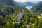 Aerial view on Neuschwanstein Castle Schwangau, Bavaria, Germany. Drone picture on Alpsee lake in Alps mountains
