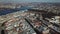 Aerial view of the Neva river, bridges and other modern and historical buildings of Saint Petersburg city. Saint