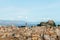 Aerial view from New fortress on the city with St. Spyridon church, Kerkyra