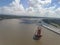 Aerial view of New Orleans Mississippi River cargo ships