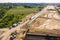 Aerial view on the new road construction site. Warsaw Wilanow