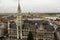 Aerial view of the New Town Hall Rathaus and the Frauenkirche in the Altstadt of Munich, Germany. October 2014