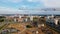 Aerial view of the new urban development. New houses are being built. The cranes are visible