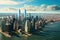 Aerial view of New York City skyline with skyscrapers. Aerial view of lower Manhattan New York City, AI Generated