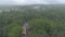 Aerial View of a Newly Rebuilt Covered Bridge by Restored Rail Road Tracks