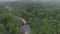 Aerial View of a Newly Rebuilt Covered Bridge by Restored Rail Road Tracks