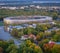 Aerial view of newly reconstructed Kaunas football stadium, largest in Lithuania