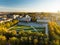 Aerial view of newly renovated Lukiskes square, Vilnius. Sunset landscape of Old Town of Vilnius, the heartland of the city, Lithu