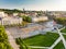 Aerial view of newly renovated Lukiskes square, Vilnius. Sunset landscape of UNESCO-inscribed Old Town of Vilnius, Lithuania