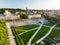 Aerial view of newly renovated Lukiskes square, Vilnius. Sunset landscape of UNESCO-inscribed Old Town of Vilnius, Lithuania