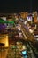 Aerial view at night from Eiffel Tower of Las Vegas Strip and neon lights, Las Vegas, NV