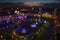 Aerial view of night Kharkiv railway station square during Christmas