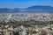 Aerial view of Nishi Honganji and Kyoto downtown cityscape