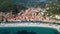 Aerial view of Noli on the Italian Riviera in the province of Savona, Liguria, Italy