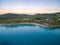 An aerial view of Noosa National Park at sunset in Queensland Australia