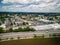 Aerial view of North Arlington, the borough in Bergen County, with the Passaic River along the road