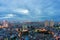 Aerial view of north West lake in Tay Ho district. Hanoi cityscape at twilight