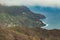 Aerial view of northeast of La Gomera Island. Beautiful rocky ocean coast with breaking waves. Playa de Hermigua, La Gomera,