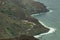 Aerial view of northeast of La Gomera Island. Beautiful rocky ocean coast with breaking waves. Playa de Hermigua, La Gomera,