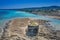 Aerial view of nuraghe in a island in Mediterranean sea next to Sardinia coast