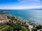 Aerial view of Nyon old city and waterfront in Switzerland