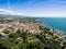 Aerial view of Nyon old city and waterfront in Switzerland