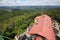 Aerial view from the observation tower towards the Kammersteiner Hut. Foehrenberge nature park, Perchtoldsdorf, Lower Austria