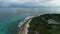 Aerial view of ocean with waves and coastline on Fuvahmulah island in Maldives