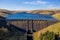 Aerial view ofClaerwen Dam on a bright sunny day in march 2020, Elan Valley