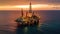 Aerial view offshore drilling rig at the offshore location during sunset. Generative Ai