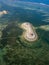 Aerial view of an offshore gazebo protected by a huge, fringing tropical coral reef