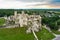 Aerial view of Ogrodzieniec Castle, a ruined medieval castle in the south-central region of Poland, on the top of Castle Mountain