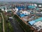 Aerial view of Oil and gas industry - refinery after rain - factory - petrochemical plant, Shot from drone of Oil refinery and