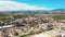 Aerial view. Oil refinery, chemical factory and power plant with many storage tanks and pipelines.