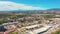 Aerial view. Oil refinery, chemical factory and power plant with many storage tanks and pipelines.