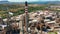 Aerial view. Oil refinery. Industrial zone. The equipment of oil refining. Close-up of industrial pipelines of an oil