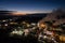 Aerial view of oil refinery. Plant with lots of light at night.