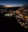 Aerial view of oil refinery. Plant with lots of light at night.