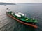 Aerial view oil ship tanker carrier oil on the sea