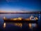 Aerial view oil ship tanker carrier oil on the sea at night