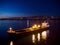 Aerial view oil ship tanker carrier oil on the sea at night