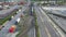 Aerial View of Oil Tanker Train Moving through Industrial area of Philadelphia Pennsylvania