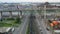 Aerial View of Oil Tanker Train Moving through Industrial area of Philadelphia Pennsylvania