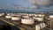 Aerial view oil tertminal storage tank, White oil tank storage chemical petroleum petrochemical refinery product at oil terminal,
