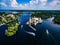 Aerial view of olavinlinna medieval castle in Savonlinna, Finland